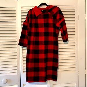 Vintage 80s size 40 Wool Blend Red and Black Buffalo Check Plaid Tartan Dress